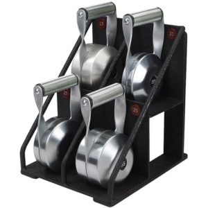 Black Iron Strength® Kettlebells shown in small rack system.